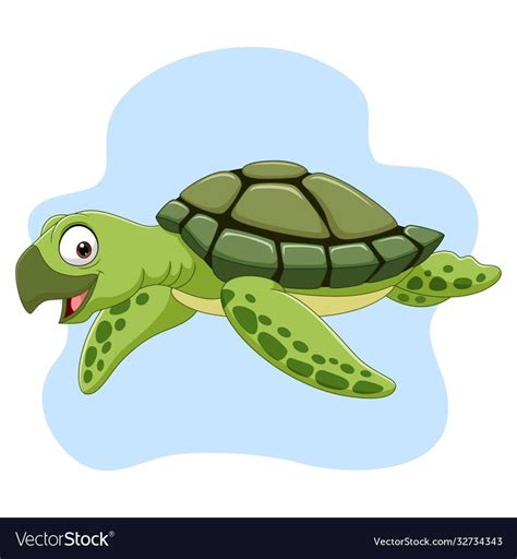 Cartoon sea turtle swimming in ocean vector image on VectorStock ...