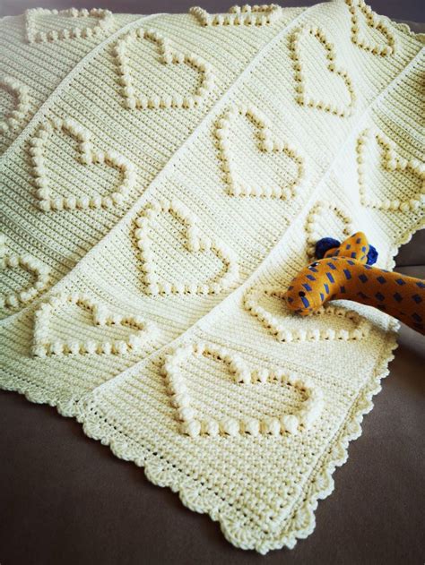 Crocheted Heart Baby Blanket