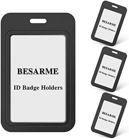 Amazon.com : 4 Pack Black Sliding ID Badge Holder, Hard Plastic Vertical ID Card Case with Clear ...