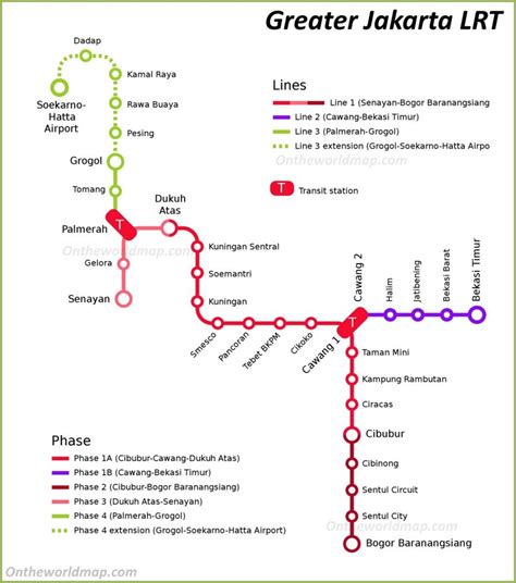 Jakarta LRT Map - Jakarta Light Rail Transit Map - Ontheworldmap.com