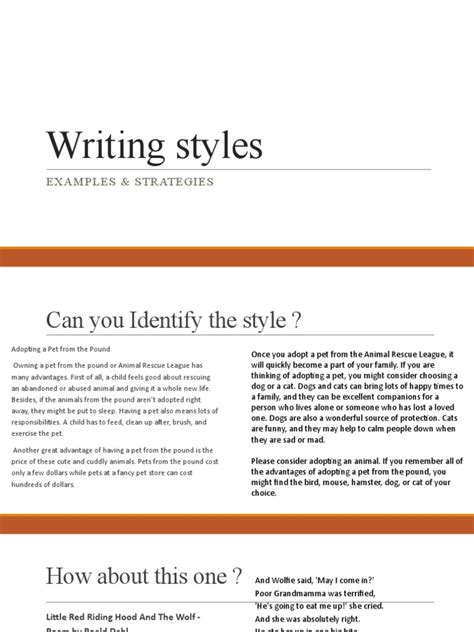 Writing Styles: Examples & Strategies | PDF | Pet | Metaphor