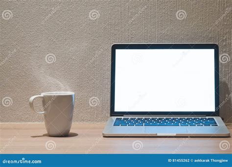 Laptop with Glow White Blank Screen Stock Photo - Image of glow, coffee ...