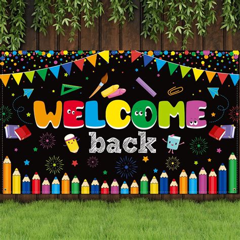 Buy Welcome School Banner First Day of School Backdrop Banner Large Fabric Welcome Banner ...