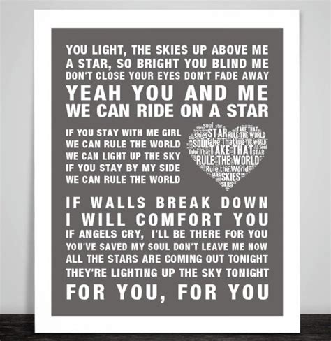 TAKE THAT Rule the World Music Love Song Lyrics Wall Art Print | Etsy UK