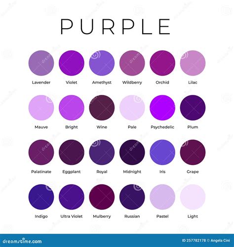 Purple Color Shades Swatches Palette with Names Stock Vector - Illustration of print, lilac ...