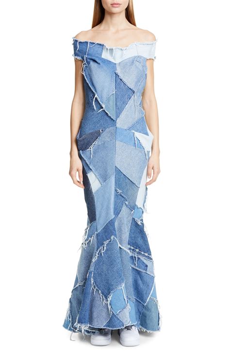 Denim Patchwork Off the Shoulder Mermaid Dress | Nordstrom | Patchwork dress, Denim ideas, Denim ...