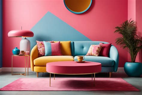Blue Sofa And Round Pink Table Free Stock Photo - Public Domain Pictures