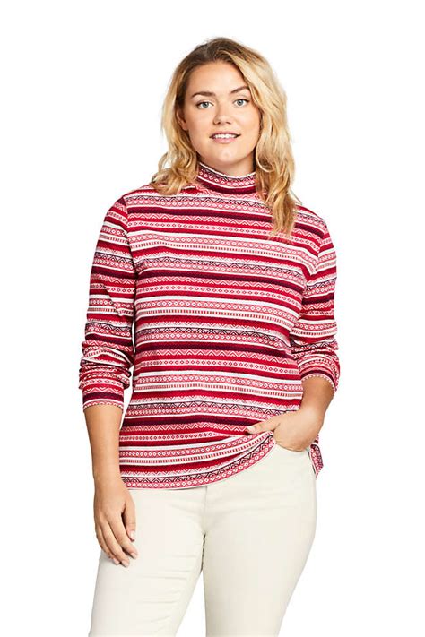 Lands End Womens Plus Size Relaxed Cotton Long Sleeve Mock Turtleneck Clothing Polos