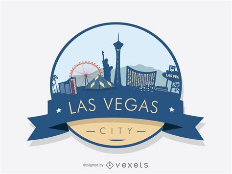 Las Vegas logo badge with major city landmarks and buildings. The ...