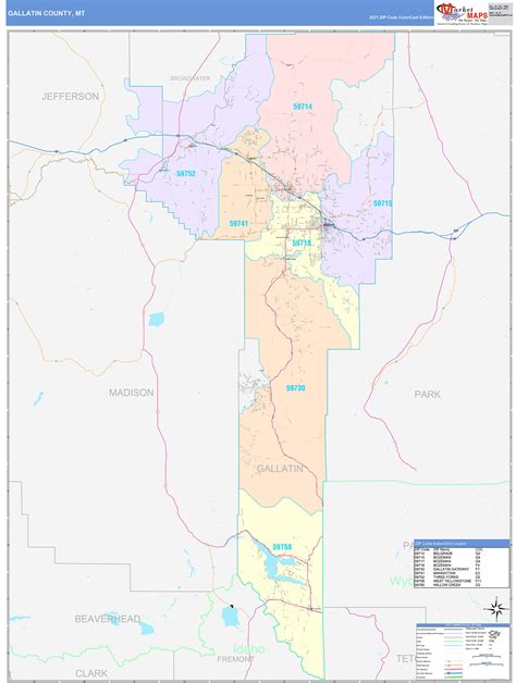 Gallatin County, MT Wall Map Color Cast Style by MarketMAPS - MapSales.com