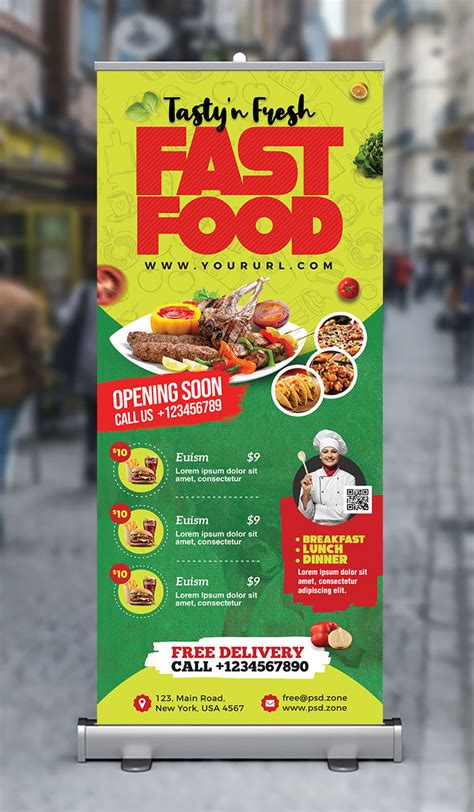 Fast Food Restaurant Roll Up Banner PSD - PSD Zone