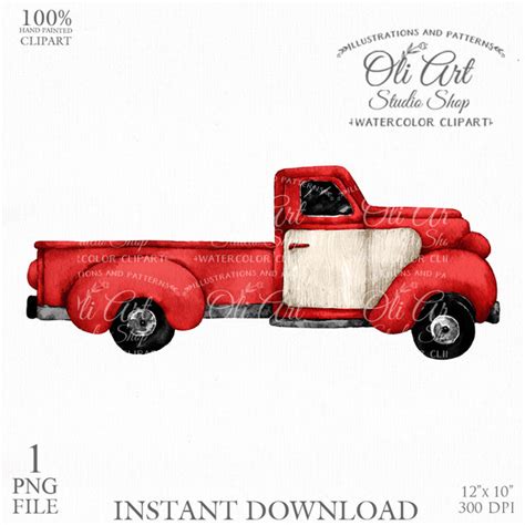 Red Truck Clip Art. Digital Clipart, Hand Drawn Graphics, Di - Inspire ...