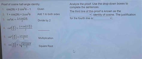 Proof of cosine half-angle identity: Analyze the proof. Use the drop ...