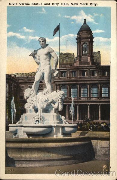 Civic Virtue Statue and City Hall New York, NY Postcard