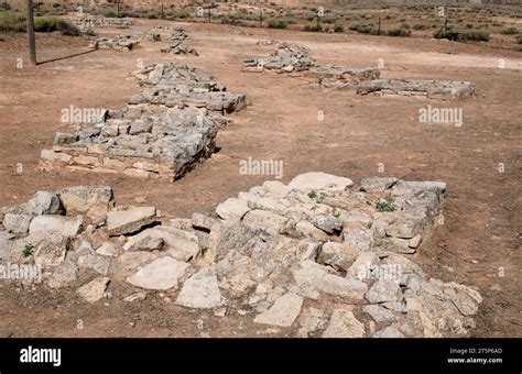 Azaila, urnfield culture (celtic necropolis). At bottom Poblado Ibero del Cabezo de Alcala ...