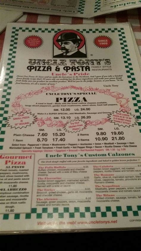 Menu at Uncle Tony's Pizza & Pasta pizzeria, Cranston, Oaklawn Ave