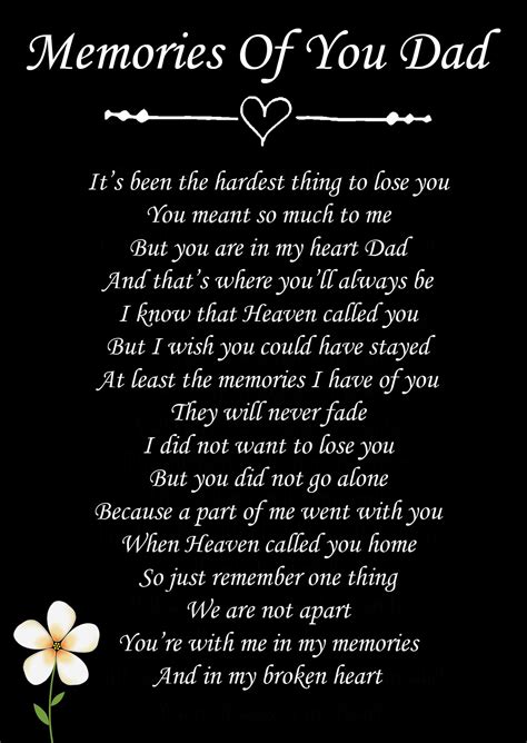 Buy Memories of You Dad Memorial Graveside Poem Keepsake Card Includes ...