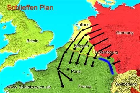 Map of the Schlieffen plan that lead the German attack through Belgium to get to France. | World ...