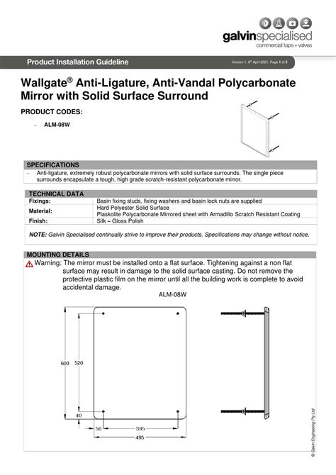 GALVIN SPECIALISED WALLGATE ALM-08W PRODUCT INSTALLATION MANUAL Pdf Download | ManualsLib