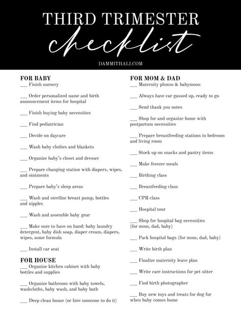 Third Trimester Checklist