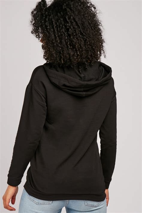 Graphic Printed Black Hoodie - Just $6