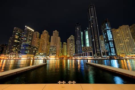 Dubai. Dubai Marina at Night Stock Image - Image of buildings, coast ...