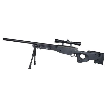 WELL AIRSOFT SNIPER SPRING POWERED RIFLE WITH BIPOD, 4X32 SCOPE BLACK MB01BB-O