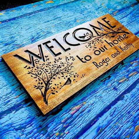 House Welcome Sign With Family Last Name Personalized Handmade Carved Wood Wall Décor Wall ...