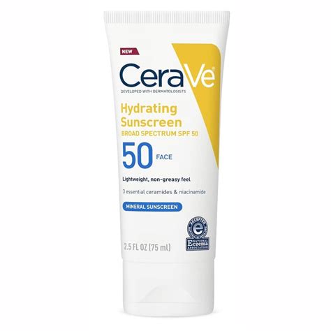 Cerave Hydrating Sunscreen Broad Spectrum Spf 50 Face Mineral Sunscree ...