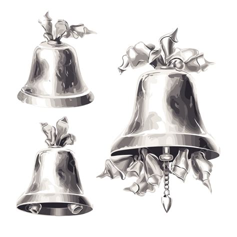 Silver Bells Vector, Sticker Clipart Bells That Has Holly Leaves Of ...