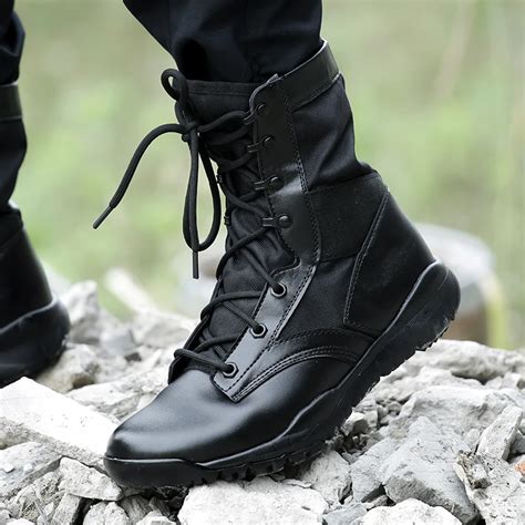 Men Black Lightweight Military Tactical Boots Men's Combat Boots Breathable Army Desert Training ...