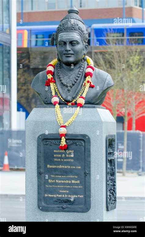 London, England, UK. Statue: Basaveshwara (or Basavenna / Basava: 1134-1168)Philosopher, Social ...