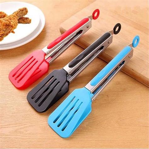 Silicone Kitchen Cooking Salad Serving BBQ Tongs Stainless Steel Handle ...