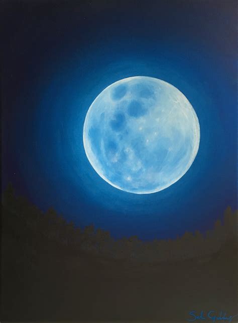 Blue Moon Painting, Celestial Art, Glowing Moon Wall Art, Bright Moon ...