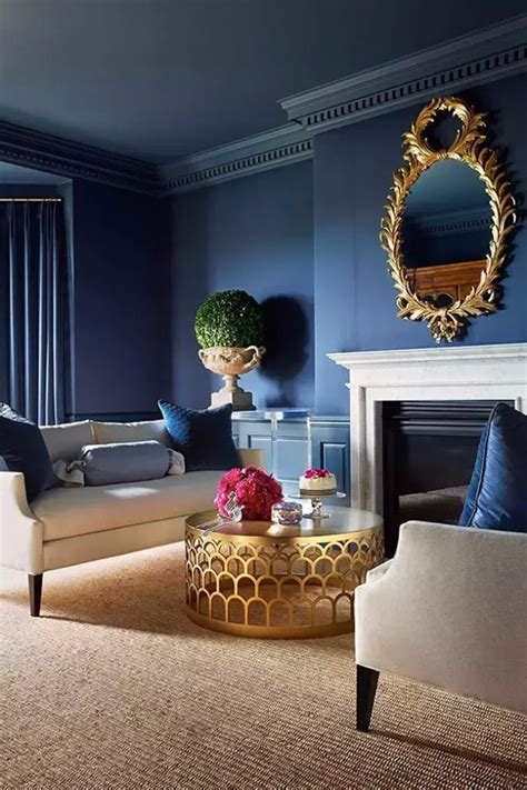 Modern Living Room With Navy Blue Walls