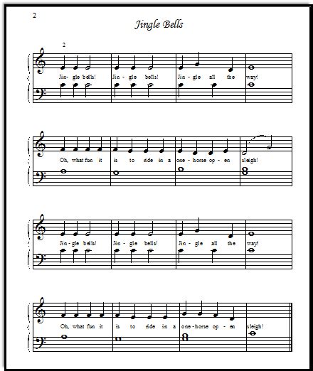 Jingle Bells Free! Kids Sheet Music, Intermediate and Elementary Versions