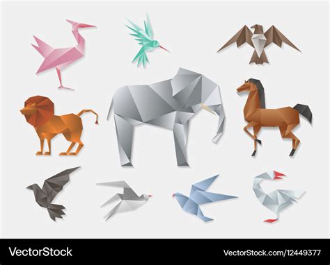 Origami animals 3d paper japanese animal set Vector Image