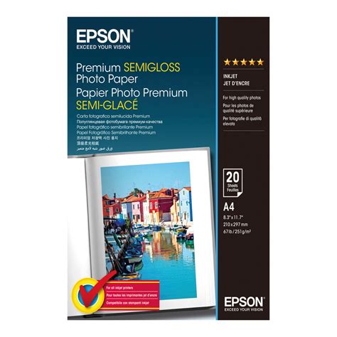 Epson Premium A4 Semi-Gloss Photo Paper, Pack of 20 - SO41332