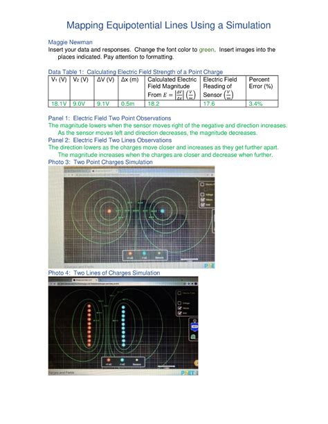 Lab 10: Equipotential Lines - Mapping Equipotential Lines Using a Simulation Maggie Newman ...