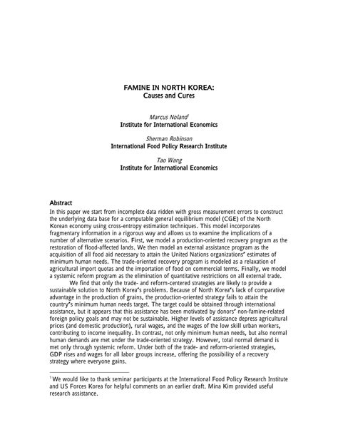 (PDF) Famine in North Korea: Causes and Cures