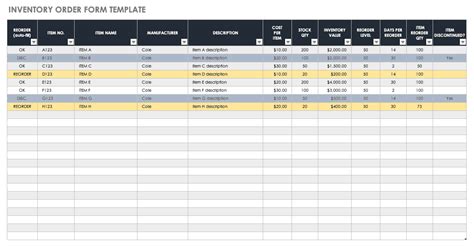 Inventory Order Form Template