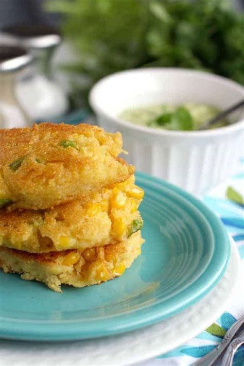 Fried Corn Cakes with Cilantro Avocado Cream. - The Pretty Bee