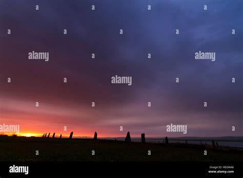 Ring of Brodgar stone circle summer sunset, Orkney Isles Stock Photo ...