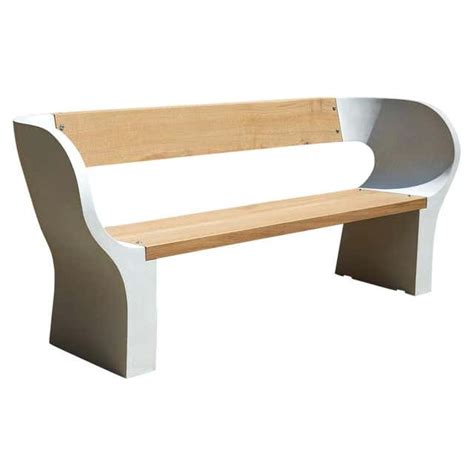 Outdoor Modern Bench with Industrial Concrete Wood and Stainless Steel For Sale at 1stDibs