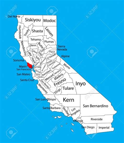 Marin County (California, United States Of America) Vector Map - Marin ...