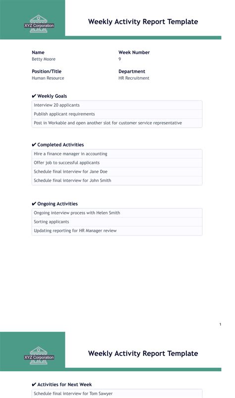 Weekly Activity Report Template - PDF Templates | Jotform