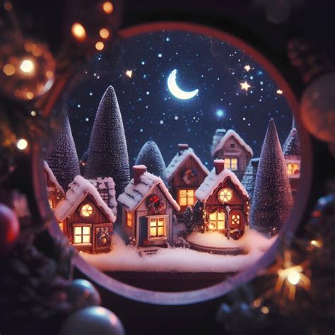 Premium AI Image | Snowy Christmas village scene at night