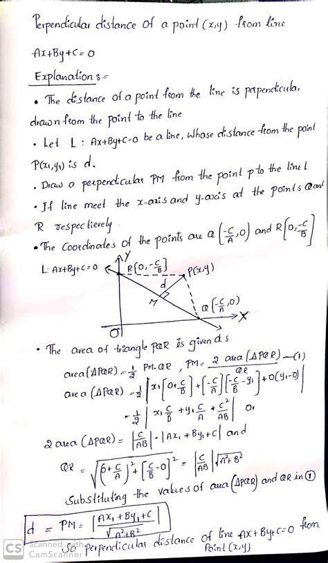 Derive the formula for the perpendicular distance of a point (x,y)from ...