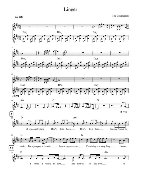 Linger_The Cranberries Sheet music for Oboe, Guitar (Mixed Duet) | Musescore.com