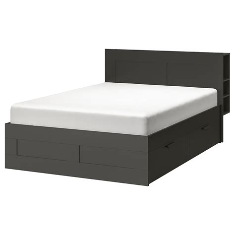 BRIMNES bed frame with storage & headboard, gray/Luröy, King - IKEA